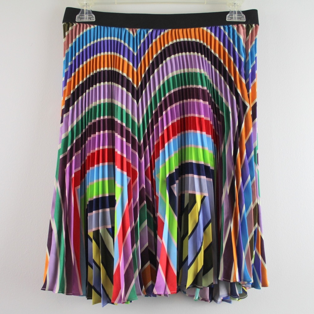Lela Rose Satin Retro Multicolor Geometric Print Accordion Pleated Mini Skirt S